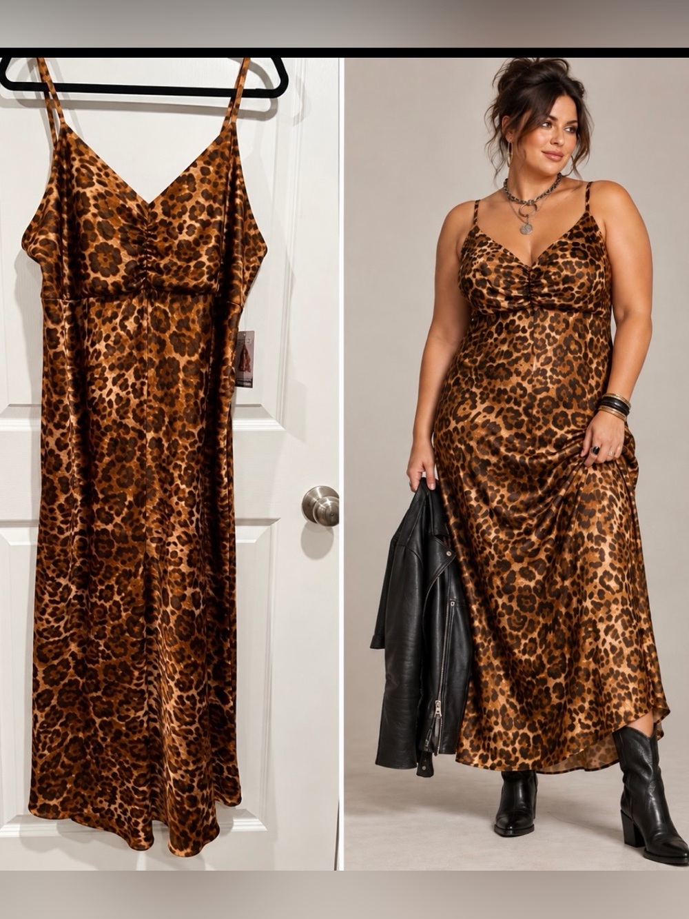 NWT Sofia Leopard Print Satiny Slip Maxi Dress sz 16-18